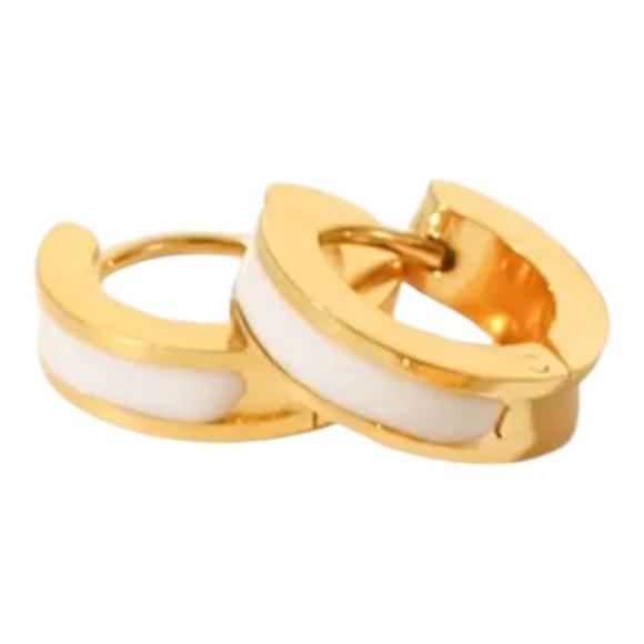 Fashion Round Enamel Gold Plated 304 Stainless Steel Earrings WHITE - Picture 1 of 5